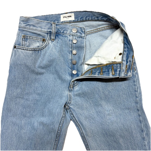 Still Here Tate Jeans Size 26 High Rise Straight Leg Asymmetric Stripe Denim - Picture 10 of 15